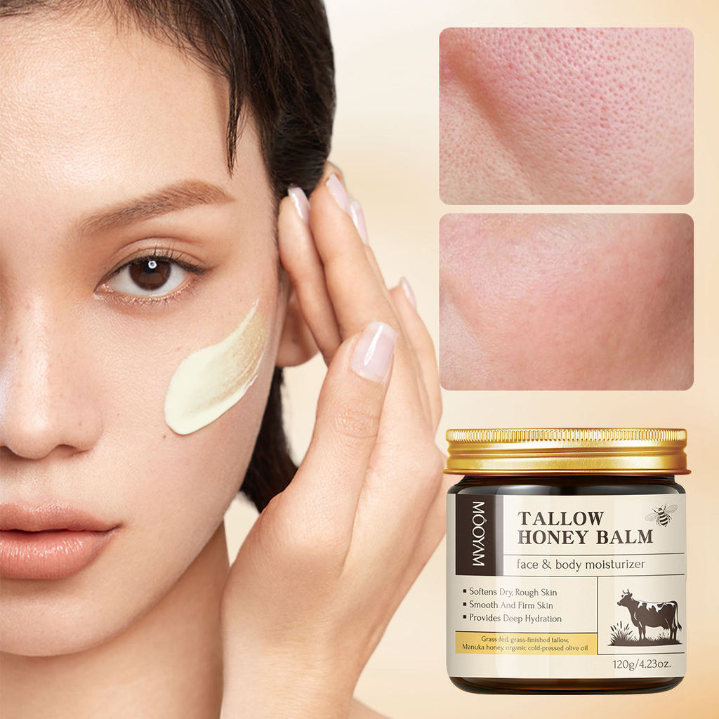 Tallow balm op de huid aangebracht