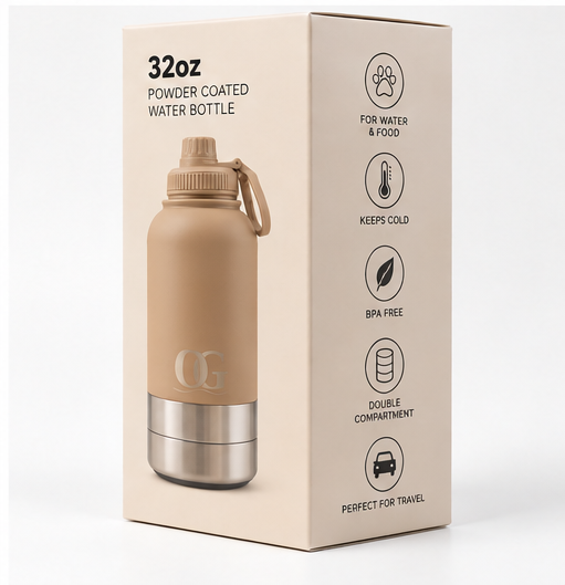 Honden drinkfles taupe met verpakking